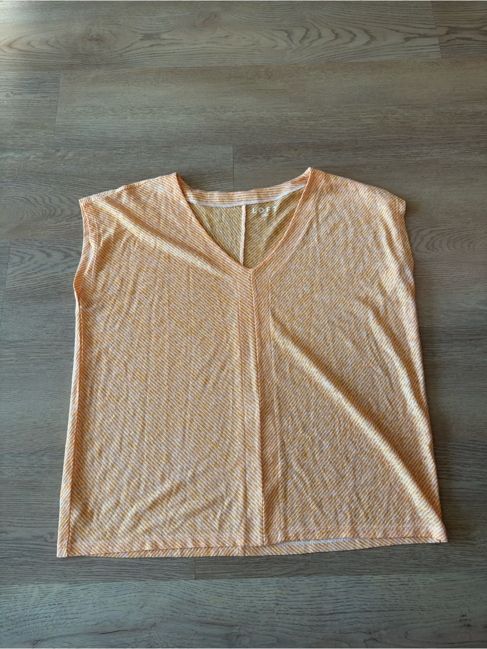 LOFT Orange-Striped V-Neck Short Sleeve Top